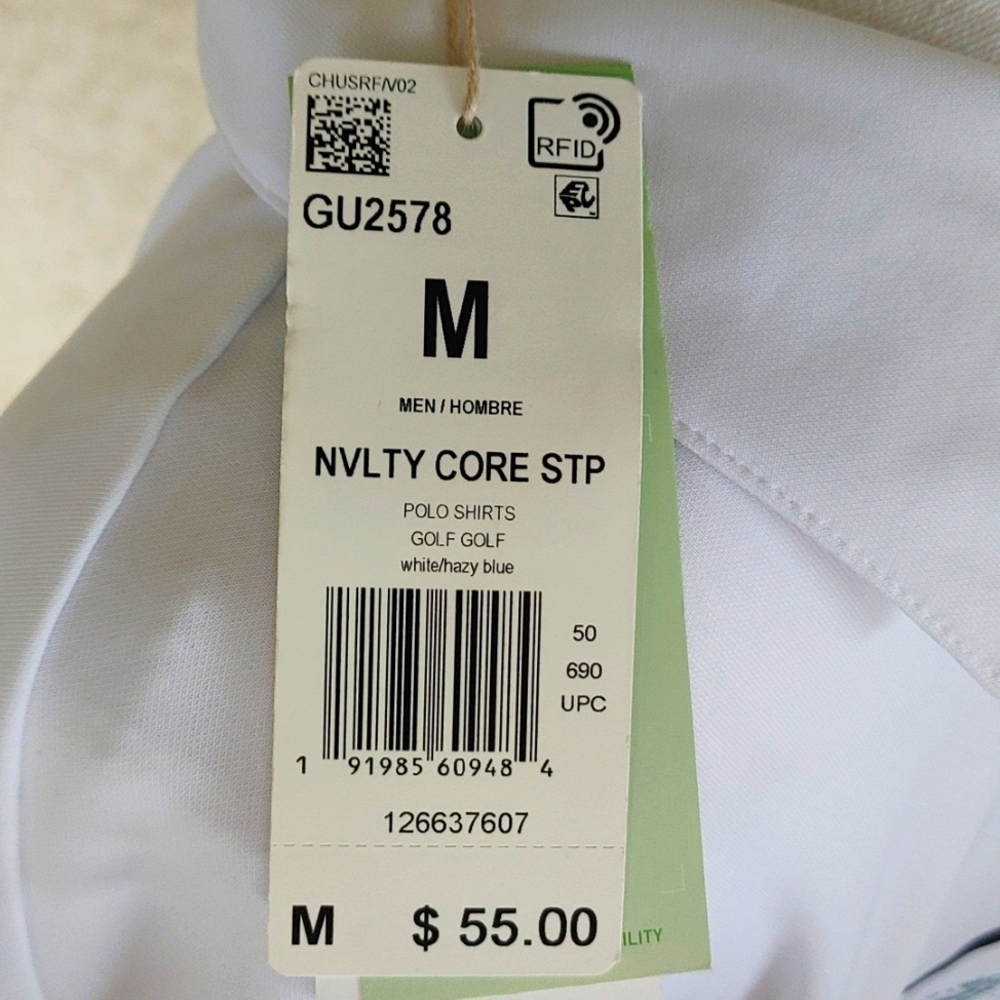 Adidas Novelty Core Stripe Polo Shirt - White/Haze Blue. SIZE MEDIUM- NWT - Picture 2 of 6